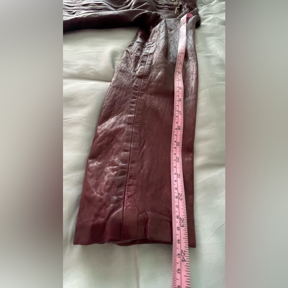 New Lauren Ralph Lauren Wine-Red Color Leather Moto Cafe  Racer Jacket Women’s - Picture 12 of 16